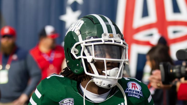 Dec 30, 2022; Tucson, AZ, USA; Ohio Bobcats cornerback Torrie Cox Jr. (7) against the Wyoming Cowboys during the 2022 Barstool Sports Arizona Bowl at Arizona Stadium. Mandatory Credit: Mark J. Rebilas-USA TODAY Sports