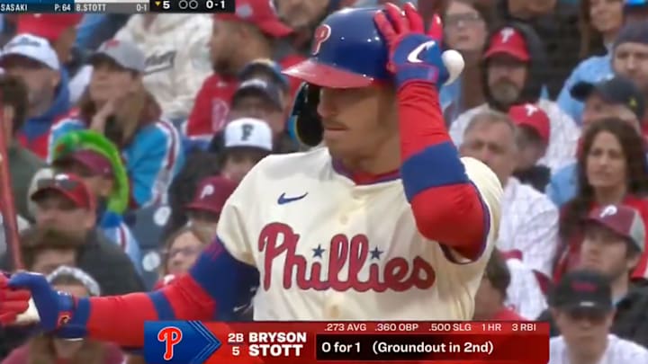 Stott helped out with a gender reveal during Saturday's loss to the Dodgers Stott helped out with a gender reveal during Saturday's loss to the Dodgers