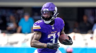 Oct 1, 2023; Charlotte, North Carolina, USA; Minnesota Vikings running back Cam Akers (31) with the ball in the third quarter at Bank of America Stadium. Mandatory Credit: Bob Donnan-USA TODAY Sports