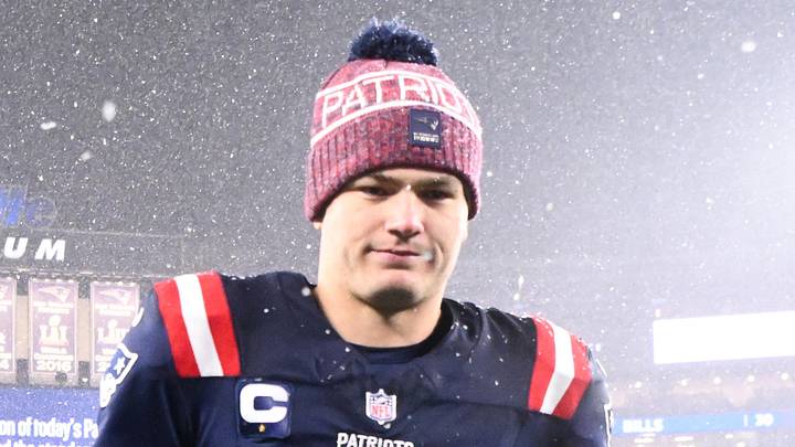 Jan 18, 2026; Foxborough, MA, USA; New England Patriots quarterback Drake Maye (10) leaves the field after defeating the Houston Texans in an AFC Divisional Round game at Gillette Stadium. Mandatory Credit: Brian Fluharty-Imagn Images