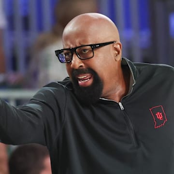 Indiana's Mike Woodson coaches against Louisville during the Battle 4 Atlantis.