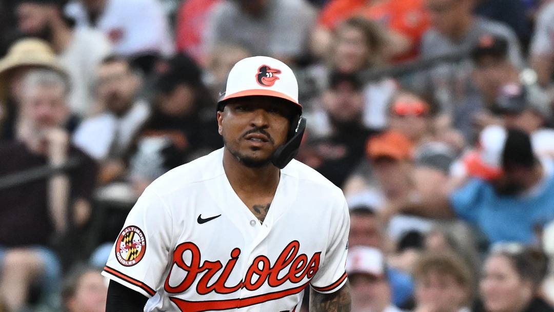Jun 27, 2026; Baltimore, Maryland, USA;  Baltimore Orioles catcher Chadwick Tromp (41) leads off first base during the second inning against the Washington Nationals at Oriole Park at Camden Yards. Mandatory Credit: James A. Pittman-Imagn Images