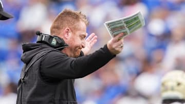 South Florida's head coach Alex Golesh reacts to Memphis fans booing him during the game between USF and Memphis at Simmons Bank Liberty Stadium in Memphis, Tenn., on October 25, 2025.