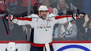 Washington Capitals left wing Alex Ovechkin celebrates his goal against the Winnipeg Jets.