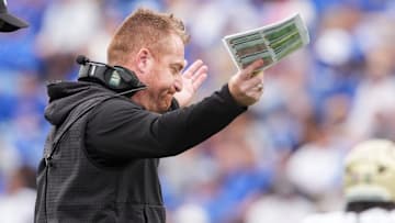 South Florida's head coach Alex Golesh reacts to Memphis fans booing him during the game between USF and Memphis at Simmons Bank Liberty Stadium in Memphis, Tenn., on October 25, 2025.