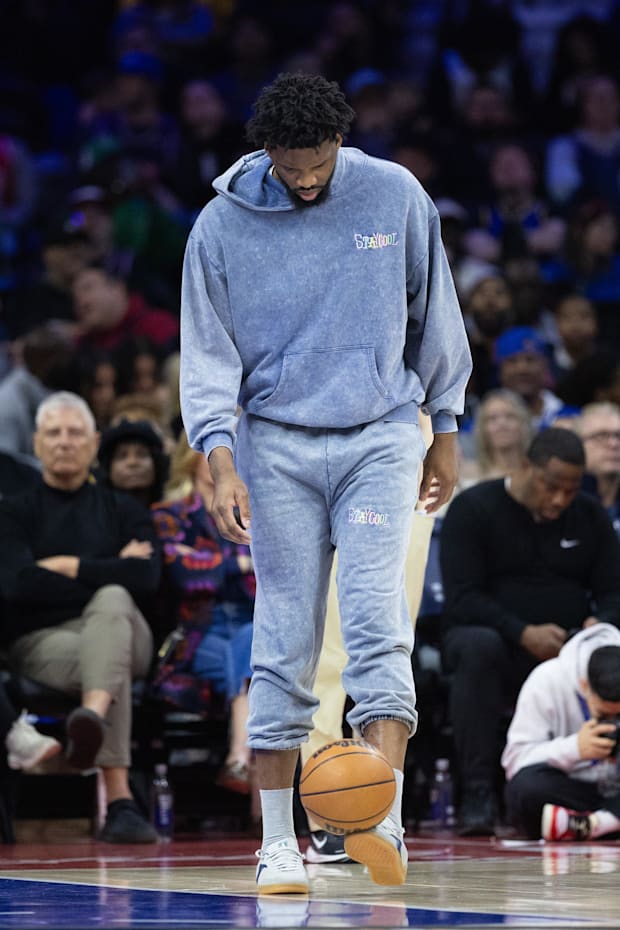 Injured Philadelphia 76ers center Joel Embiid