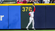 Apr 22, 2024; Cincinnati, Ohio, USA; Cincinnati Reds outfielder Bubba Thompson (12) catches a pop up.