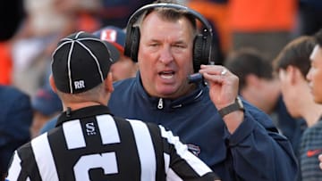 Oct 19, 2024; Champaign, Illinois, USA;  Illinois Fighting Illini head coach Bret Bielema during the first half against the Michigan Wolverines at Memorial Stadium. Mandatory Credit: Ron Johnson-Imagn Images