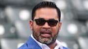 Jul 27, 2016; Chicago, IL, USA; Ozzie Guillen talks with the media before a game between the Chicago Cubs and Chicago White Sox at Wrigley Field. 