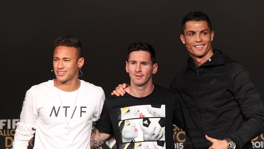Neymar (left), Lionel Messi (center) and Cristiano Ronaldo.