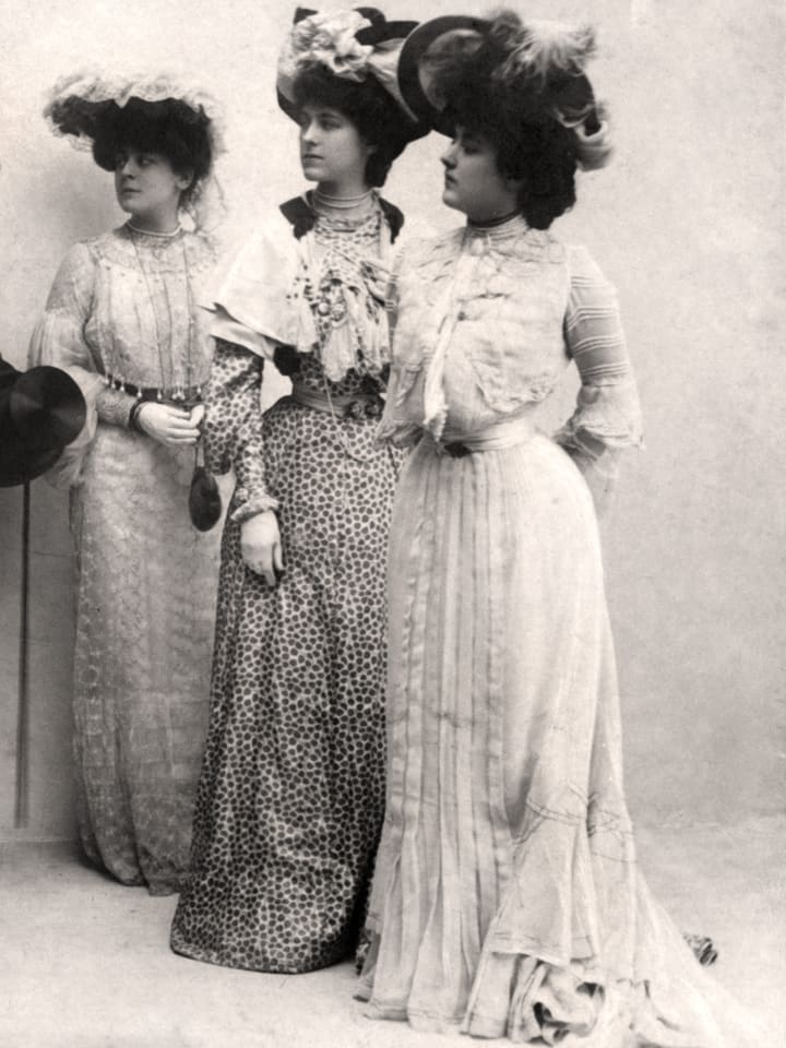 Scene from Three Little Maids, early 20th century.