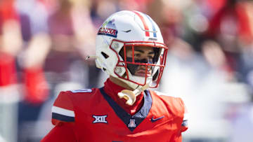 Oct 19, 2024; Tucson, Arizona, USA; Arizona Wildcats defensive back Gavin Hunter (10) against the Colorado Buffalos at Arizona Stadium. Mandatory Credit: Mark J. Rebilas-Imagn Images