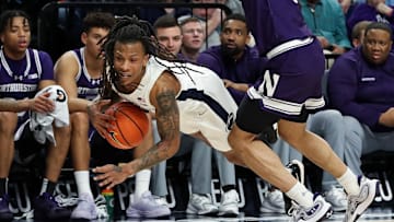 Penn State Nittany Lions guard Ace Baldwin Jr. (1) tries to maintain control after being fouled during the first half against the Northwestern Wildcats at Bryce Jordan Center. 