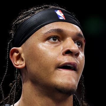Orlando Magic forward Paolo Banchero (5) looks on against the Atlanta Hawks in the third quarter at Kia Center. 