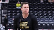 Apr 2, 2024; Salt Lake City, Utah, USA; Cleveland Cavaliers assistant coach Luke Walton helps during warm up before the game against the Utah Jazz at Delta Center. Mandatory Credit: Rob Gray-Imagn Images
