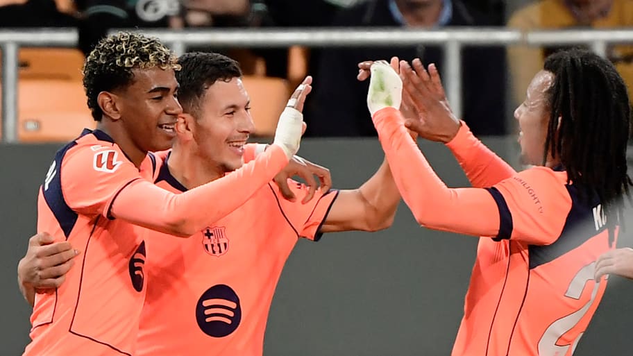 Barcelona players celebrating. 