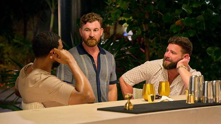 Love Is Blind. (L to R) Wilson Monteiro, Blake Carver, Rob Feeley in episode 117 of Love Is Blind. Cr. Courtesy Of Netflix © 2026