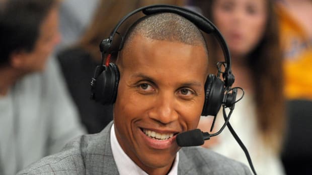 Dec 29, 2011; Los Angeles, CA, USA; NBA former player and TNT broadcaster Reggie Miller during the