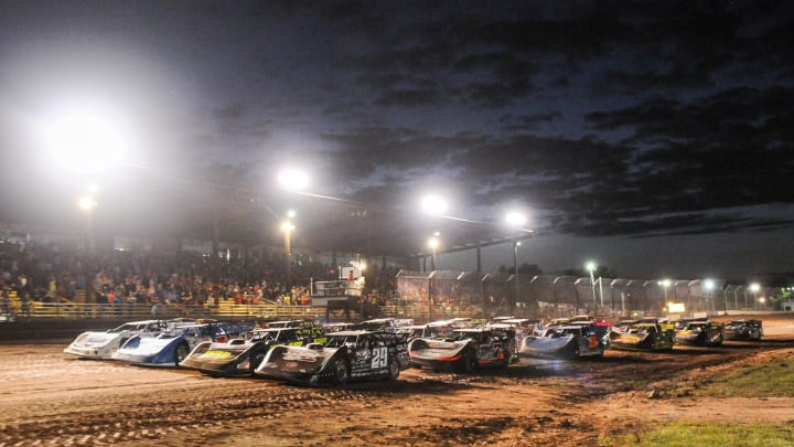 Drivers parade four abreast before the start of the World of Outlaws Late Model Series race Monday, July 29, 2018, at the Plymouth Dirt Track on the Sheboygan County Fairgrounds.

Plymouth30 19