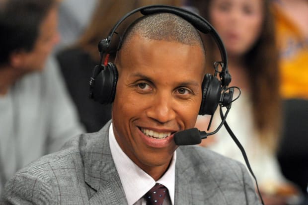 Dec 29, 2011; Los Angeles, CA, USA; NBA former player and TNT broadcaster Reggie Miller during the game between the New York Knicks and the Los Angeles Lakers at the Staples Center. Mandatory Credit: Kirby Lee/Image of Sport-USA TODAY Sports