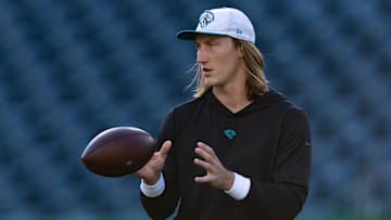 Nov 3, 2024; Philadelphia, Pennsylvania, USA;  Jacksonville Jaguars quarterback Trevor Lawrence (16) before action against the Philadelphia Eagles at Lincoln Financial Field. 