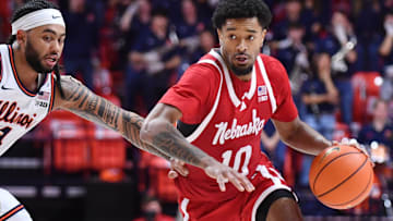 Nebraska's Jamarques Lawrence drives the ball past Kylan Boswell during the second half of the Huskers' 83-80 win over Illinois.