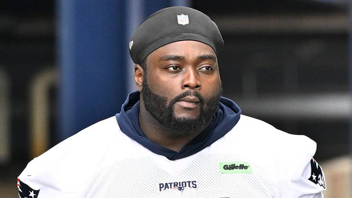 New England Patriots offensive tackle Mike Onwenu (71).