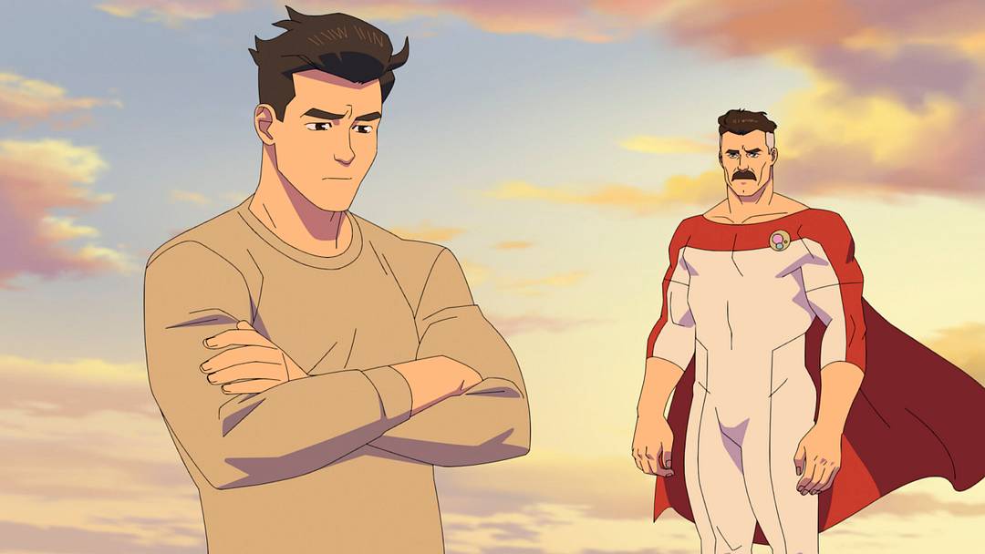 Invincible Season 4. Pictured: Invincible (Steven Yeun), Omni-Man (JK Simmons). Courtesy of Prime