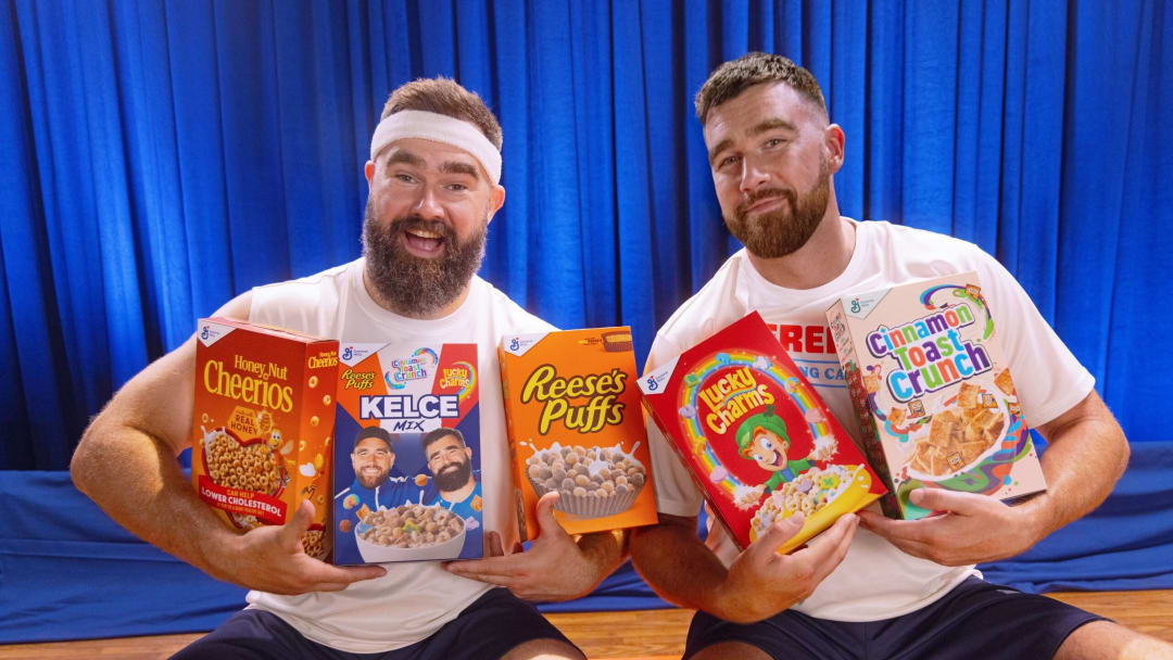 Travis Kelce and Jason Kelce promote their new partnership with General Mills.