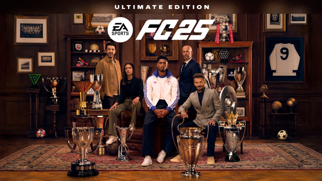 The Ultimate Edition of EA Sports FC 25 stars Bellingham, Bonmati, Beckham, Zidane and Buffon.