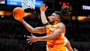 Tennessee guard Chaz Lanier (2) attempts a shot during a NCAA Tournament Elite Eight game between Tennessee and Houston at Lucas Oil Stadium in Indianapolis, Ind., on Sunday, March 30, 2025.
