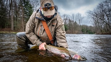 The first of three Great Lakes steelhead I caught on a rainy day just outside of Grand Rapids, Michigan.