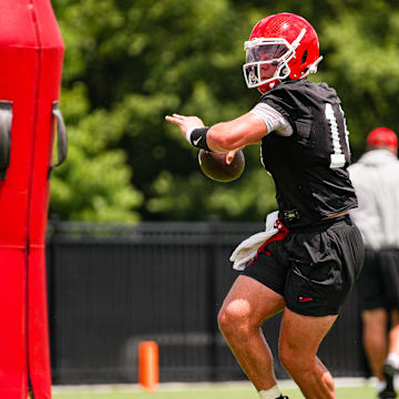 Georgia quarterback Gunner Stockton (14) during Georgia’s practice session in Athens, Ga., on Thursday, July 31, 2025. (Tony Walsh/UGAAA)