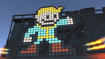 Fallout's Vault Boy in pixel form, giving his signature thumbs up