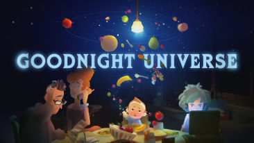 Key art for Goodnight Universe, featuring an animated baby, two parents, and a sibling