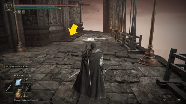 An arrow pointing where to find the Secret Rite Scroll