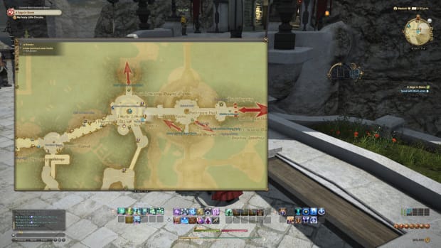 A map image showing where to find Limsa Lominsa's facewear vendor in FFXIV