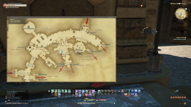 A map image showing where to find the facewear vendor in FFXIV's Ul'dah