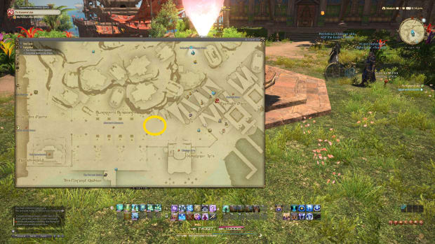 A map image showing where to find FFXIV Dawntrail's hunt quest giver