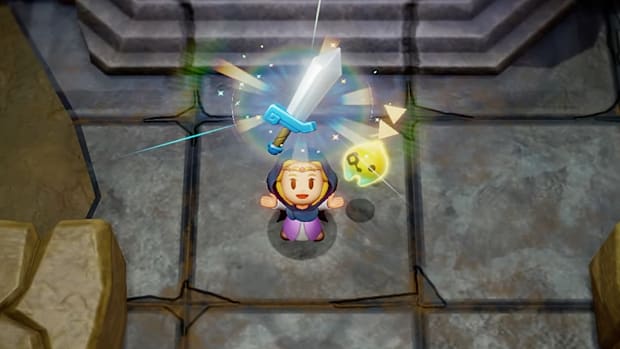Zelda in Echoes of Wisdom, holding the Sword of Might