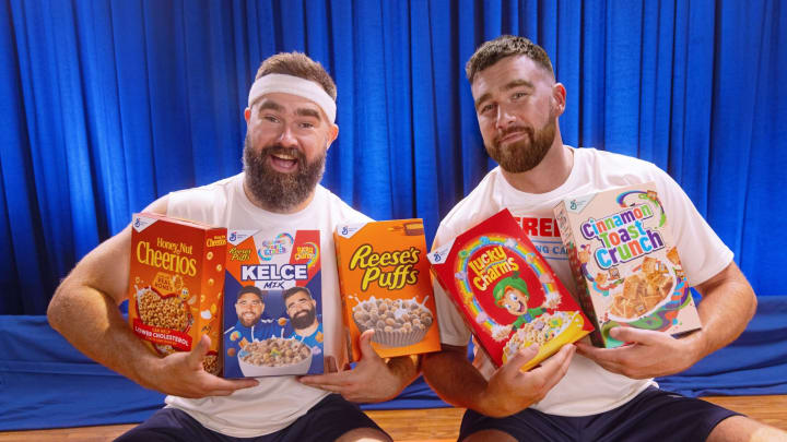 Travis Kelce and Jason Kelce promote their new partnership with General Mills.