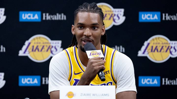 El Segundo, CA, - September 28, 2026: Los Angeles Lakers forward Ziaire Williams speaks at a press conference during the team's media day at the UCLA Health Training Center on Monday, Sept. 28, 2026 in El Segundo, CA. (Eric Thayer / Los Angeles Times via Getty Images)