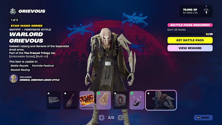 General Grevious with just two arms and long fangs protruding from the bottom of his face.