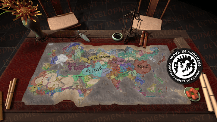 Work-In-Progress shot of the CK3 All Under Heaven World Map.