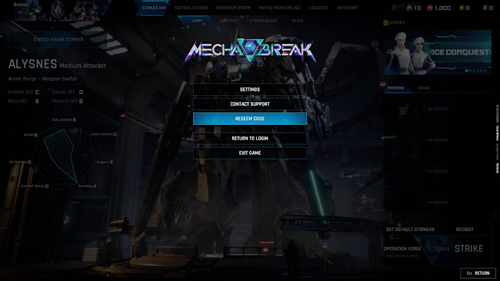 Mecha Break main menu