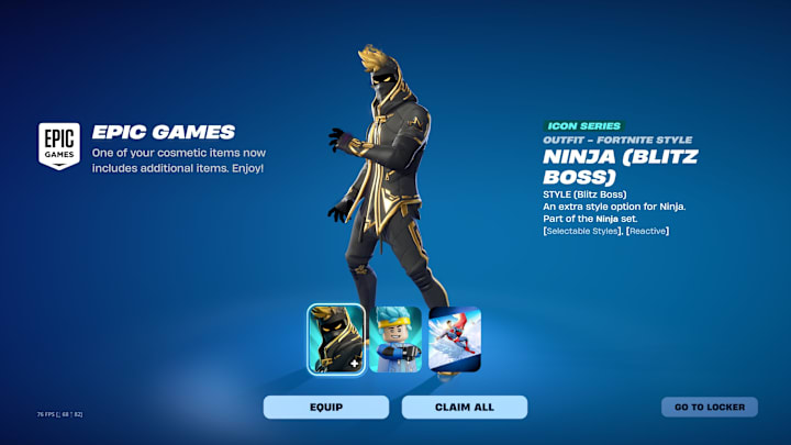 Blitz Boss Ninja, a skin with Ninja wearing gold and black clothes.