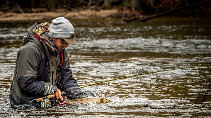 Max Werkman releasing a steelhead he swung up from a deep hole at the end of a run. Max Werkman releasing a steelhead he swung up from a deep hole at the end of a run.