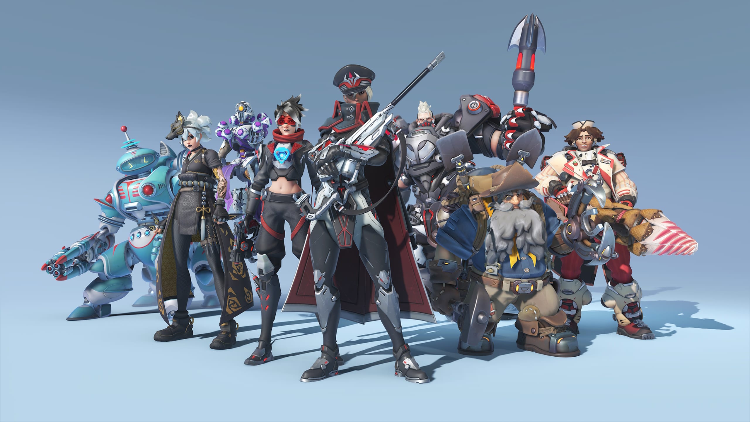 A group of Overwatch 2 heroes standing in wedge formation