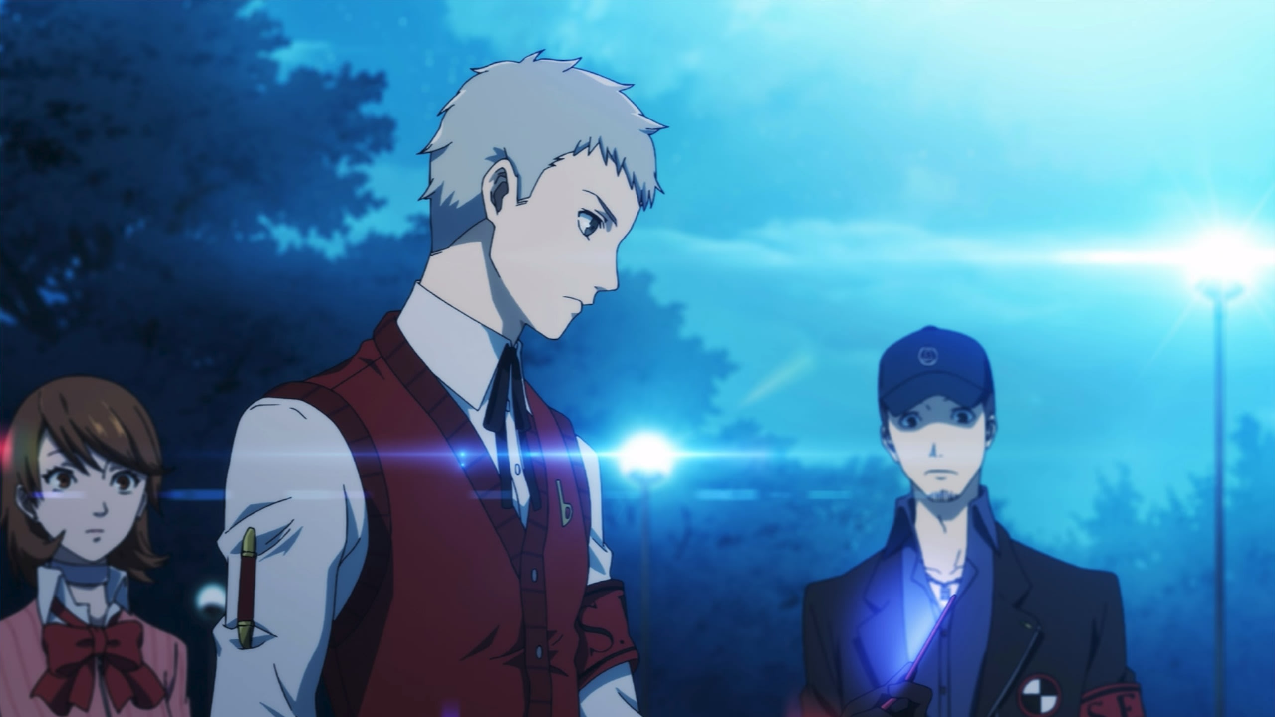The S.E.E.S. team standing outside Tartarus before midnight