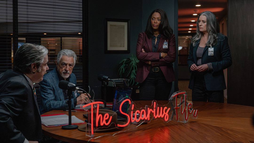 L-R: Paul F. Tompkins as Brian Garrity, Joe Mantegna as David Rossi, Aisha Tyler as Dr. Tara Lewis, and Paget Brewster as Emily Prentiss in Criminal Minds: Evolution, episode 5, season 19 streaming on Paramount+, 2026. CREDIT: Trae Patton/Paramount+ © 2026 ABC Studios Inc. and CBS Studios Inc. All Rights Reserved. L-R: Paul F. Tompkins as Brian Garrity, Joe Mantegna as David Rossi, Aisha Tyler as Dr. Tara Lewis, and Paget Brewster as Emily Prentiss in Criminal Minds: Evolution, episode 5, season 19 streaming on Paramount+, 2026. CREDIT: Trae Patton/Paramount+ © 2026 ABC Studios Inc. and CBS Studios Inc. All Rights Reserved.